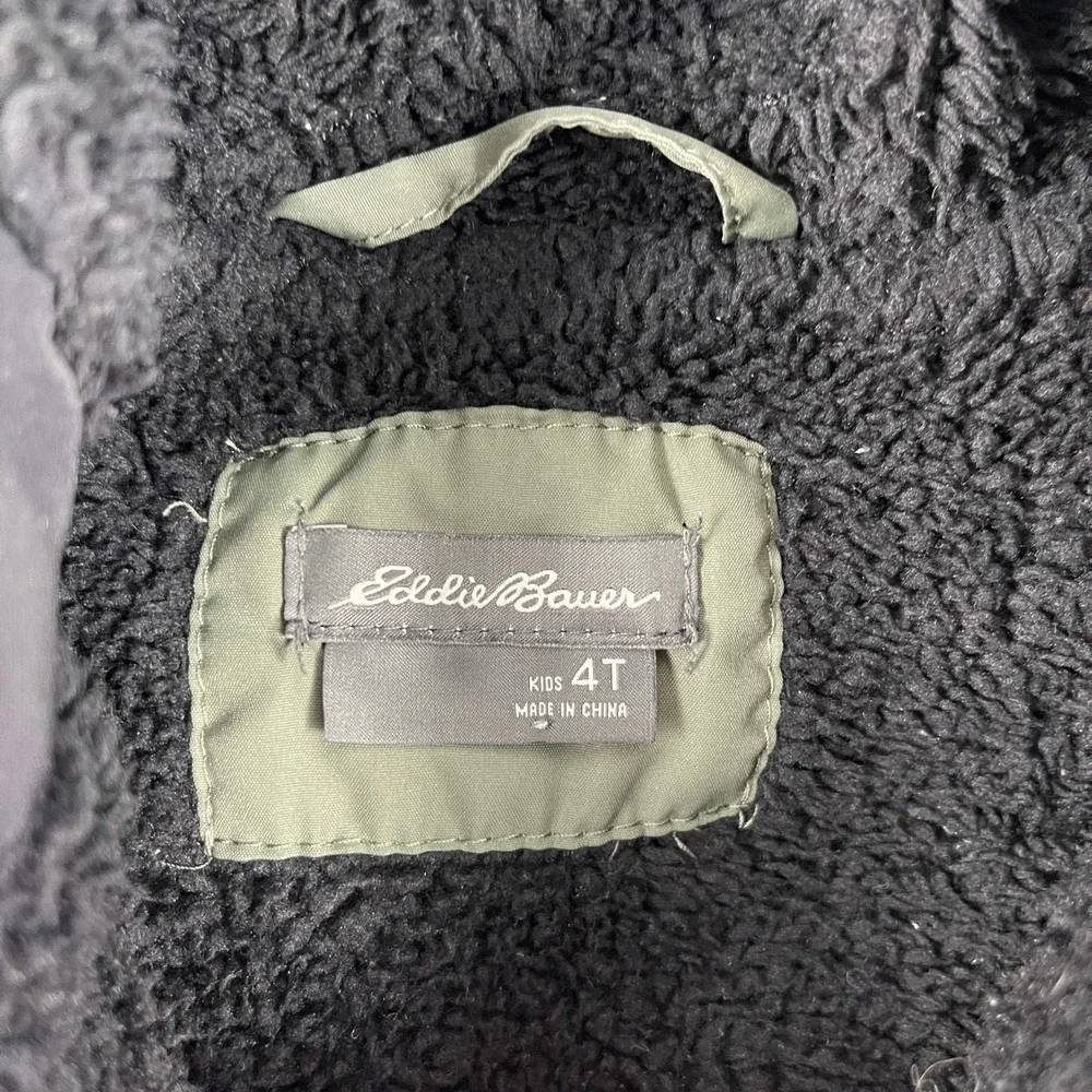 Eddie Bauer Kids 4T Green Puffer Jacket Sherpa Lined Hooded E5320W950